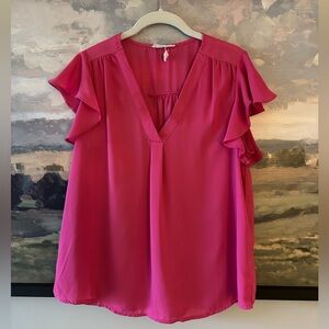 MINE sheer pink ruffle sleeve blouse